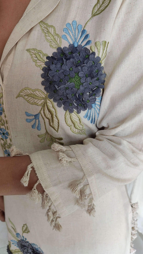 Blue Flower Off White Coord Set