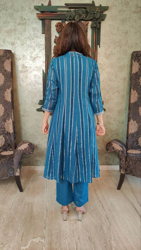 Blue Kurta Jacket Set