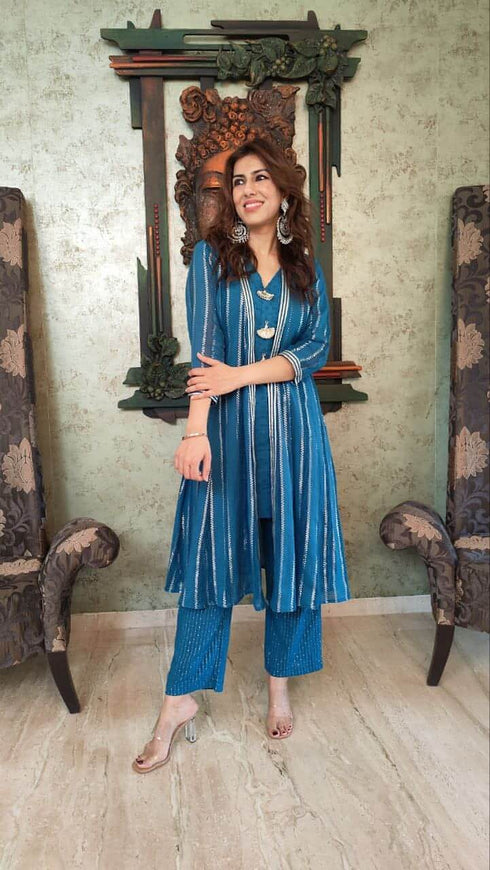 Blue Kurta Jacket Set