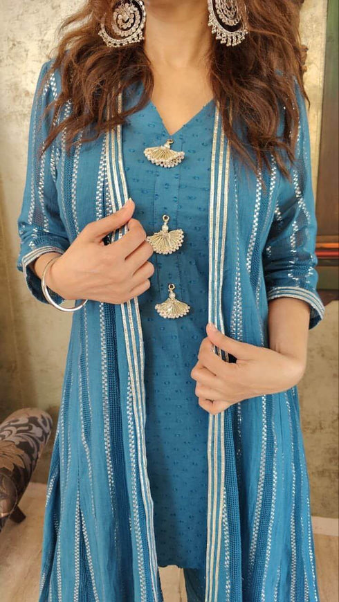 Blue Kurta Jacket Set