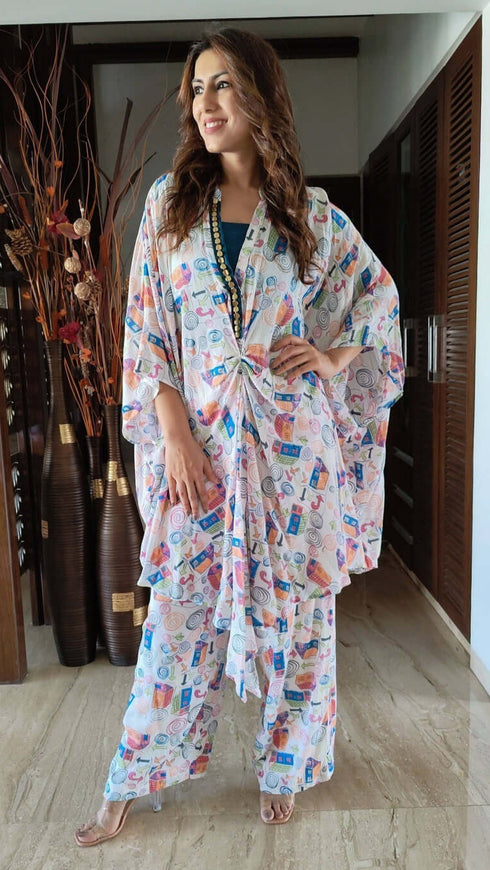 Blue White Doodle - Three Piece Coord Set