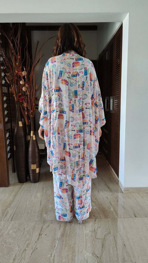 Blue White Doodle - Three Piece Coord Set