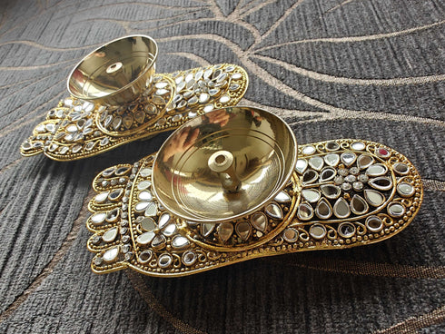 Brass Laxmi Charan Diya Set (Pair of 2) - Accessory