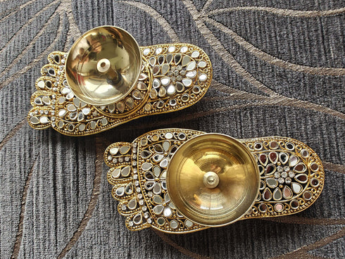 Brass Laxmi Charan Diya Set (Pair of 2) - Accessory