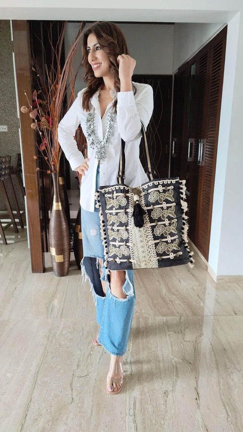 Bronze Black Handcrafted Embroidery Tote Bag