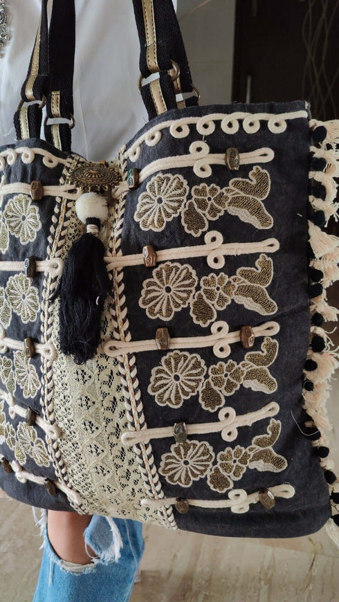 Bronze Black Handcrafted Embroidery Tote Bag