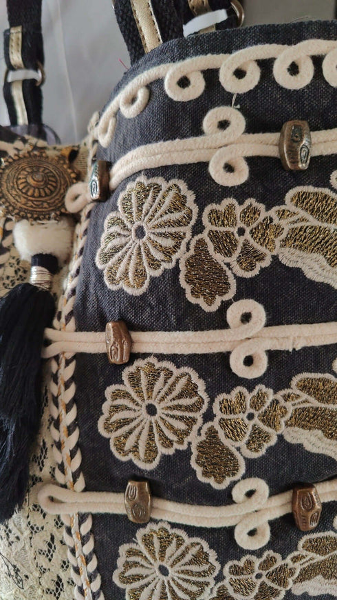 Bronze Black Handcrafted Embroidery Tote Bag