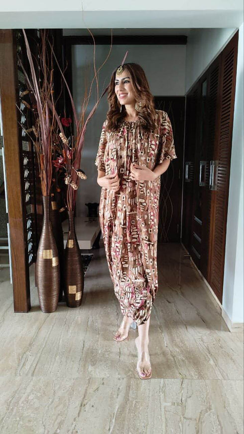 Brown Tie Up Dress With Belt