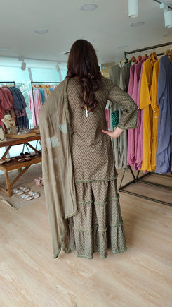 Embroidered Grey Long Yoke Sharara Set