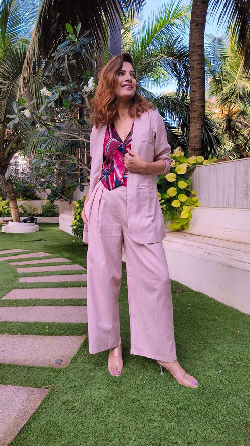 Champagne Pink Abstract Waist Coat Set