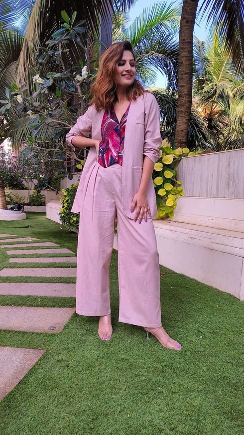 Champagne Pink Abstract Waist Coat Set