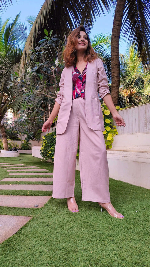 Champagne Pink Abstract Waist Coat Set