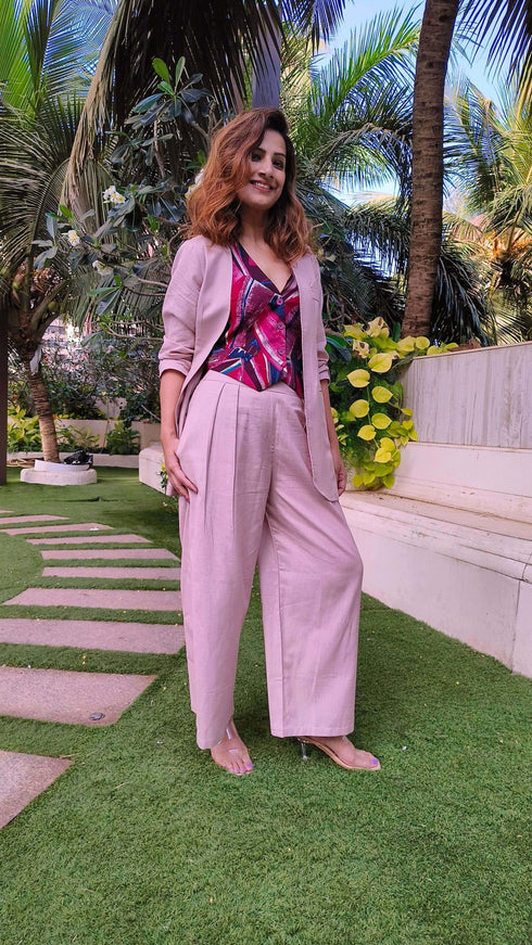 Champagne Pink Abstract Waist Coat Set