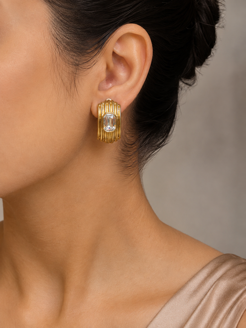 Gold Ribbed Stud Earrings