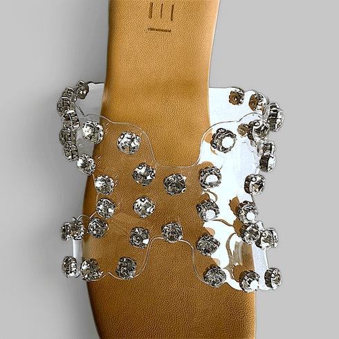 Clear Transparent Studded Tan Wedge Heels