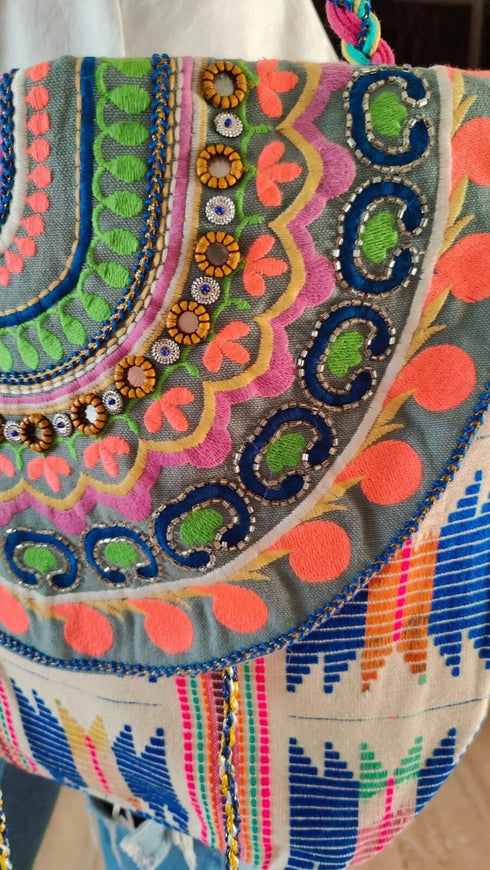 Colorful Jute Beadwork Banjara Handcrafted Embroidery Tote Bag