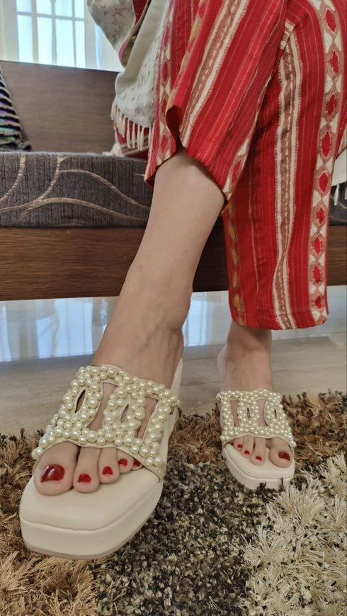 Cream and Red Mirror Work Suit Set