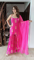Crepe Hot Pink Gold Spaghetti Sharara Set