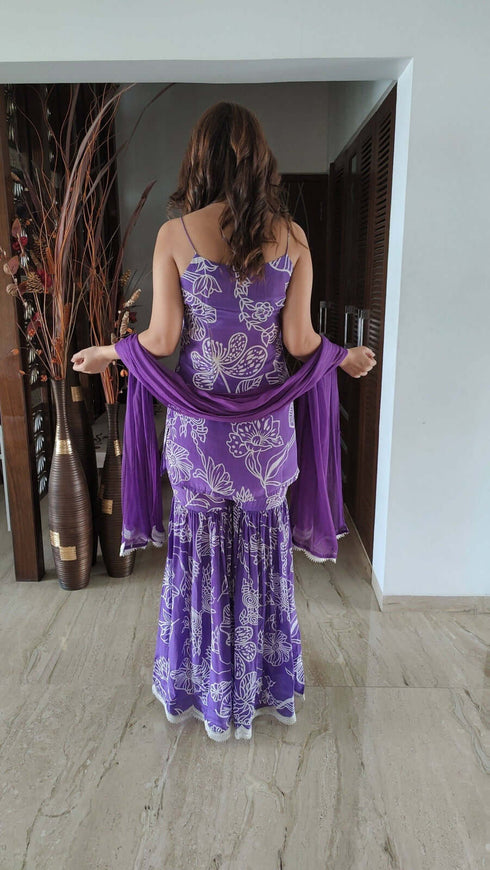 Crepe Purple Sharara Suit For Women