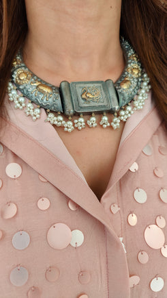 Sequin Pink Grey Shirt Palazzo Set