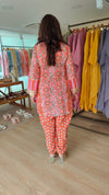 Orange Hand Block Kurta With Tulip Pants