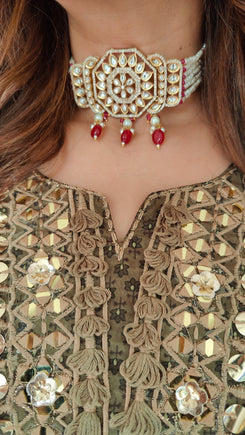 Embroidered Grey Long Yoke Sharara Set
