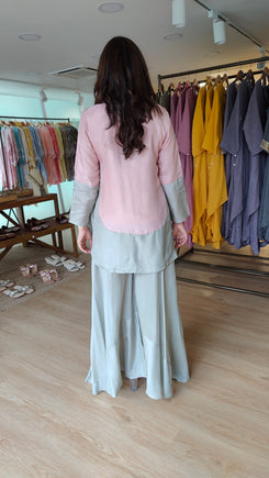 Sequin Pink Grey Shirt Palazzo Set