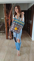 Denim Blue Brown Handcrafted Embroidery Tote Bag