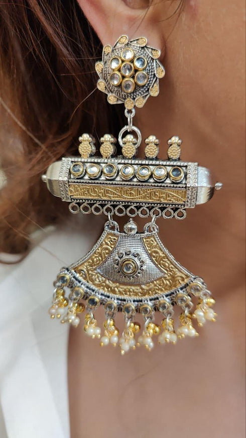 Dual Tone Kundan Pearl Earing