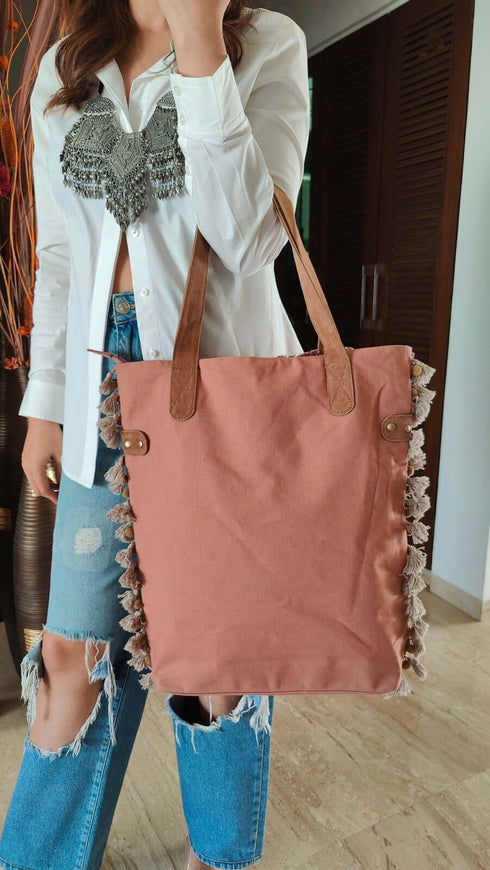 Earthy Mauve Banjara Handcrafted Embroidery Tote Bag