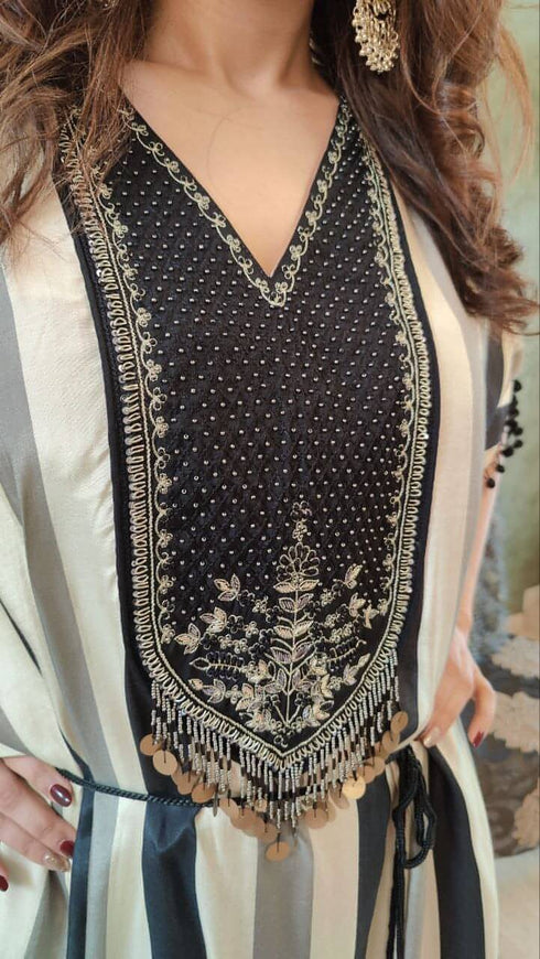 Embroidered Black Kaftan Dress