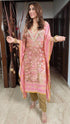 Embroidered Crepe Pink Kaftan Set