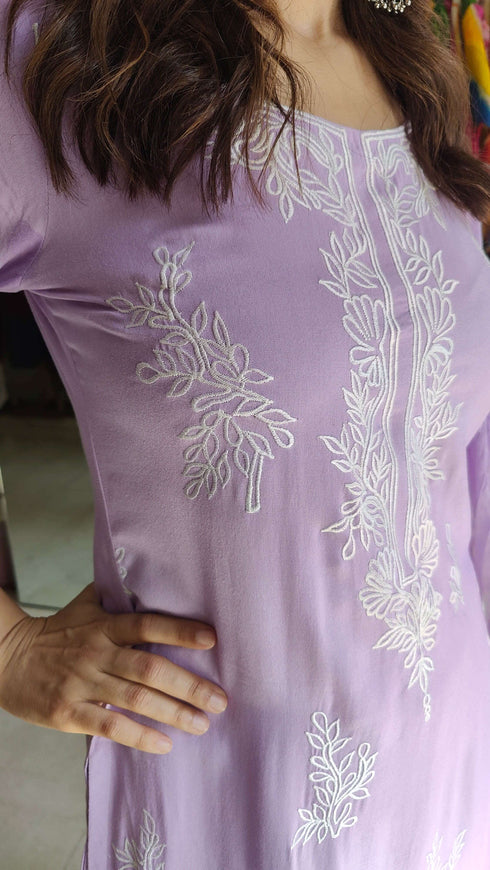 Embroidery Lavender Purple Suit Set