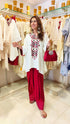 Embroidery White Maroon Farshi Salwar With Handbag