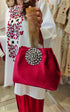 Embroidery White Maroon Farshi Salwar With Handbag