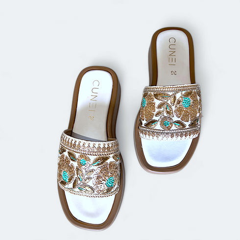 Emerald Green and Golden Floral Embroidered Slider