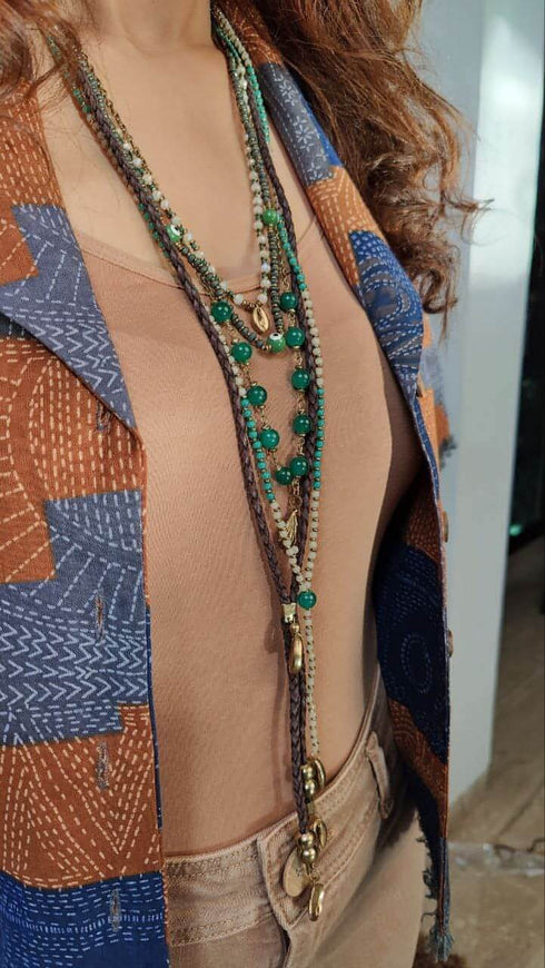 Evil Eye Brown Teal Blue Multi Layer Necklace