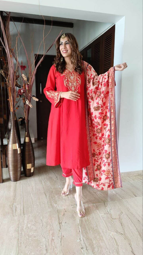 Festive Red Kurta Suit Set