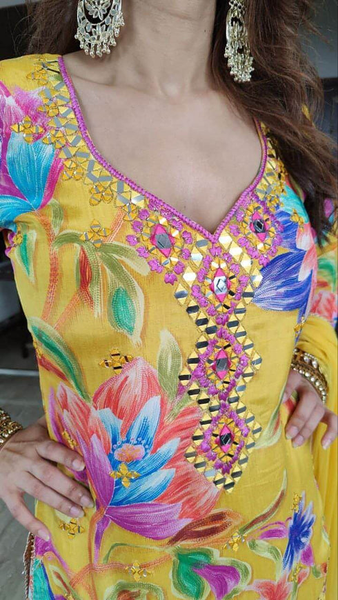 Floral Yellow Sharara Set