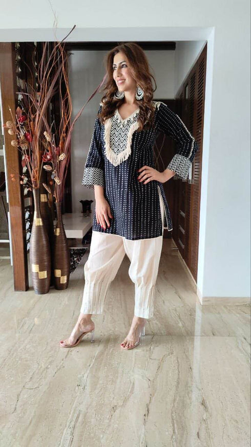 Fringe black white suit set