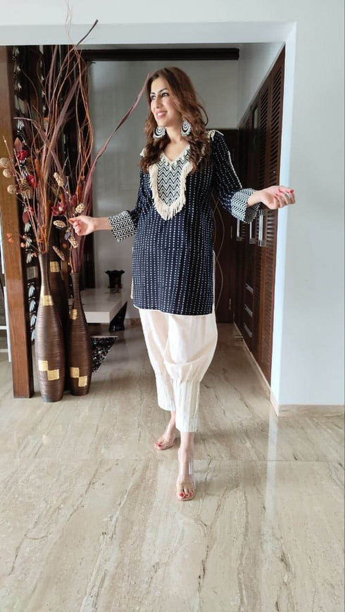 Fringe black white suit set