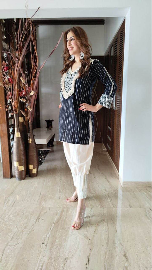 Fringe black white suit set