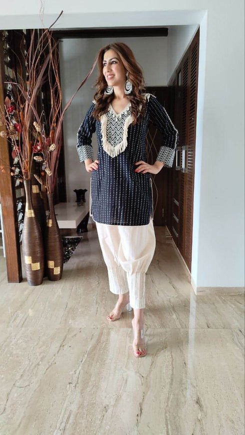 Fringe black white suit set