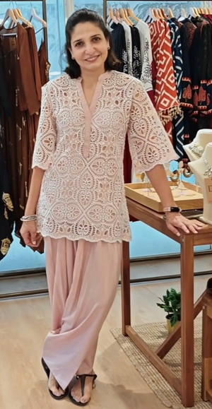 Pink Cutwork Kurta with Farshi and Singlet