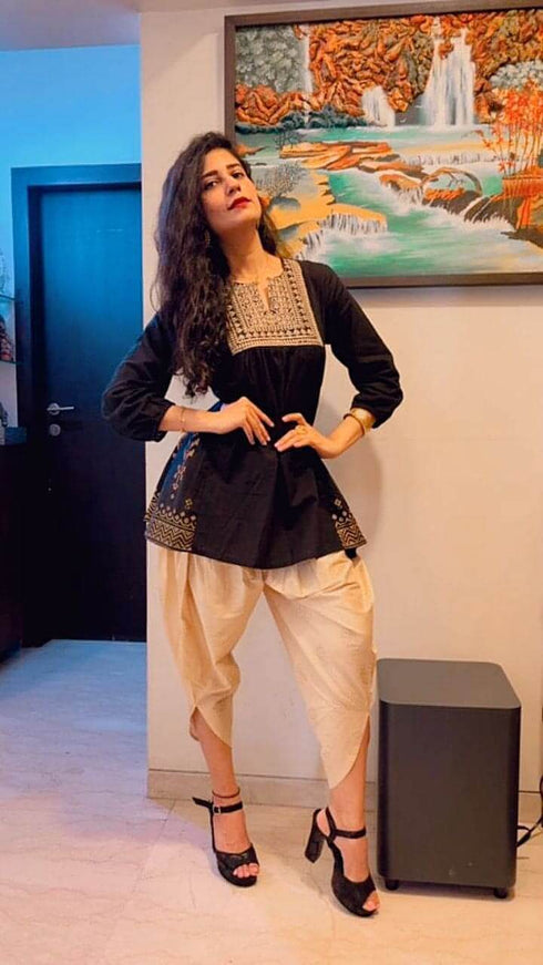 Gold Black Dhoti Set