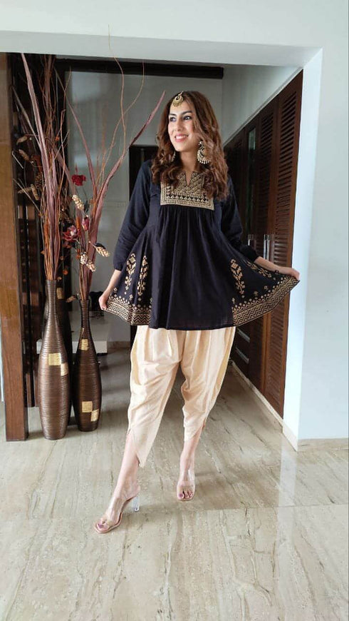 Gold Black Dhoti Set