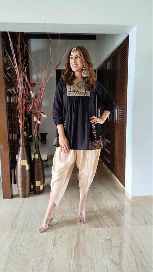 Gold Black Dhoti Set