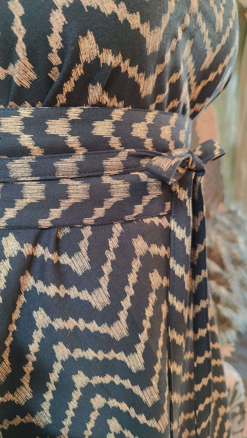 Gold Black One Sided Kaftan With Belt