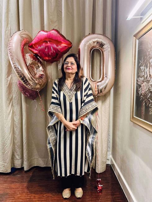 Gold Black Striped Kaftan Set