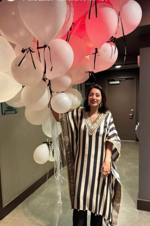 Gold Black Striped Kaftan Set